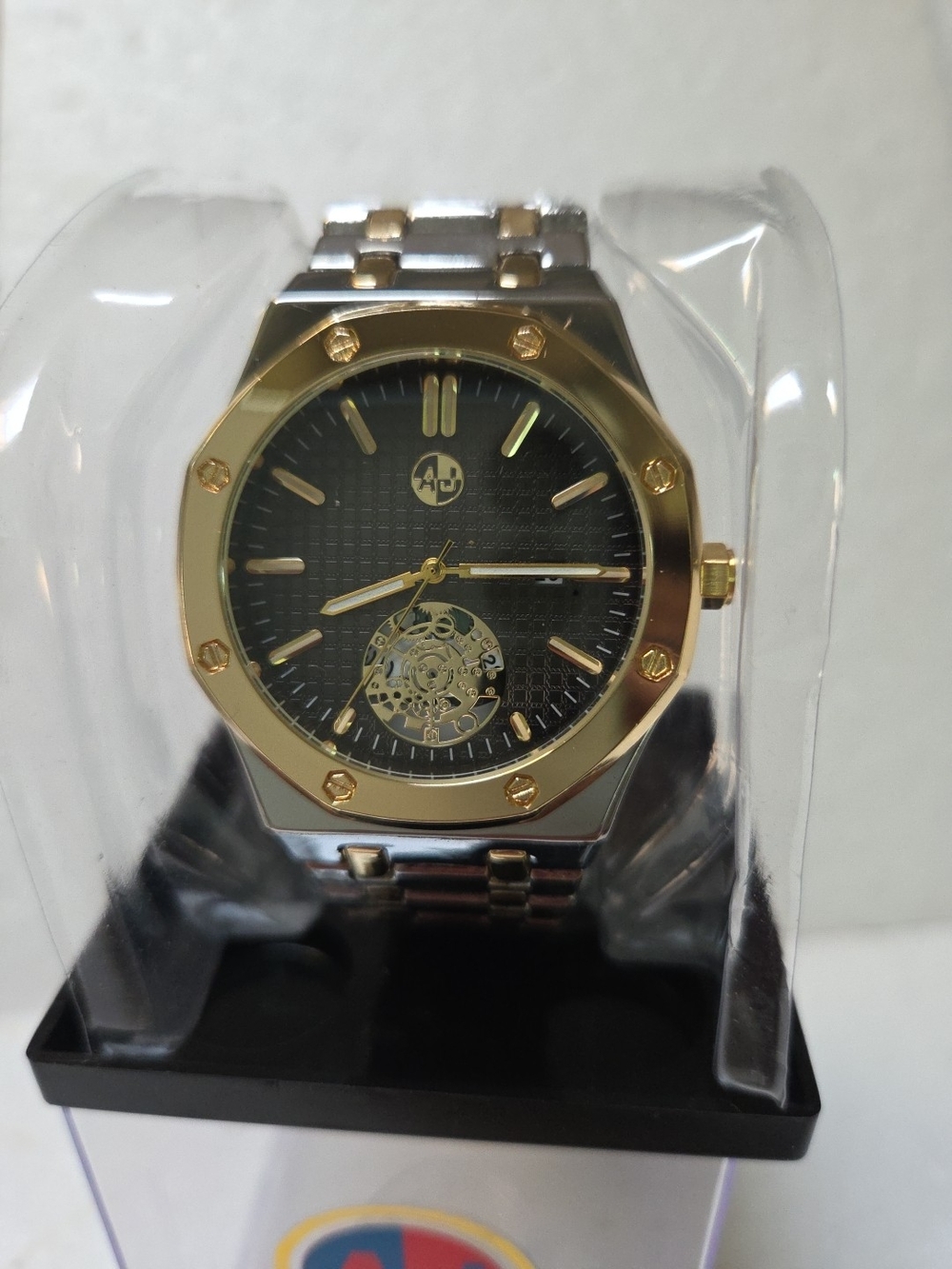 AJ Gold & Silver Men’s Two-Tone Watch with Black Dial